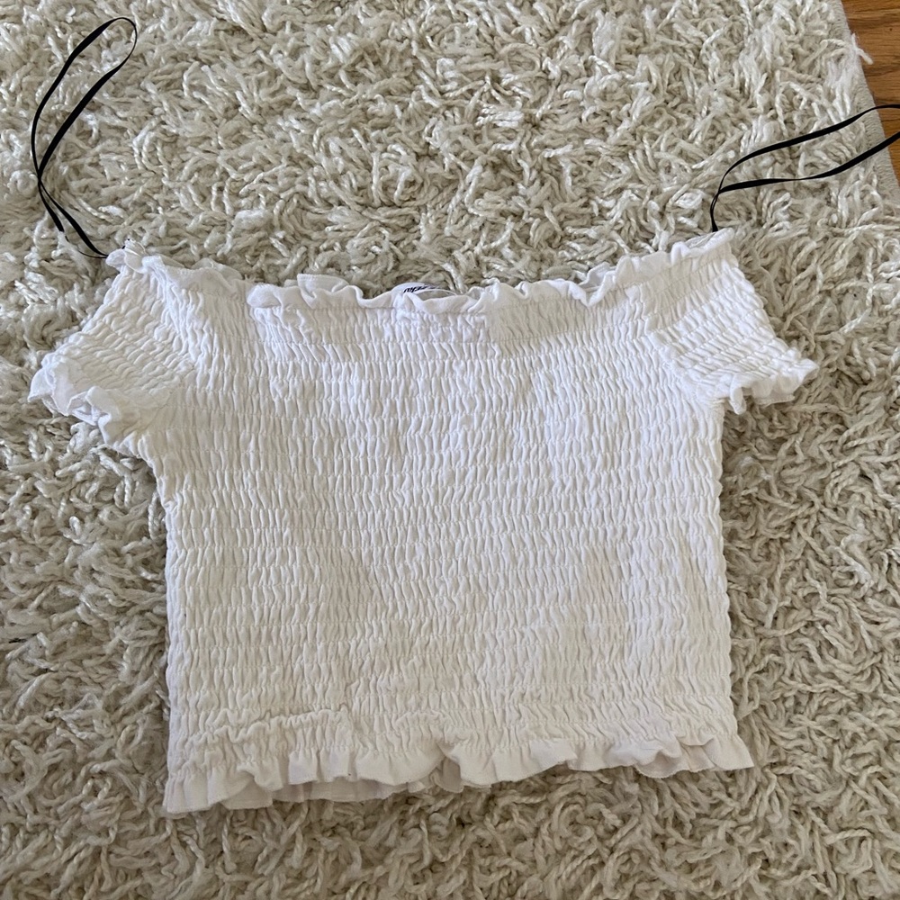 -Ribbed White Tub Top/ Crop Top   -00